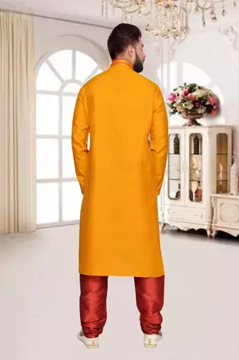Mustard  Art Silk Kurta Pajama