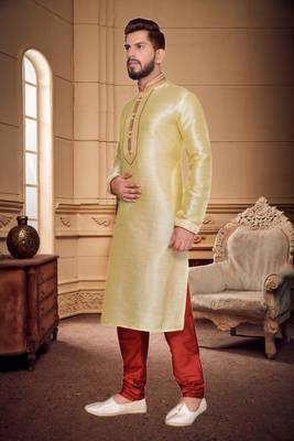 Gold Art Silk Kurta Pajama 3