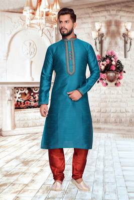 Rama Green Art Silk Kurta Pajama 1