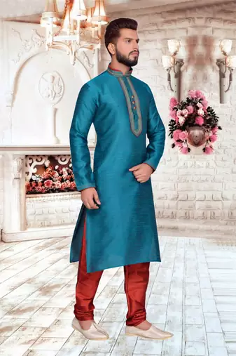Rama Green Art Silk Kurta Pajama