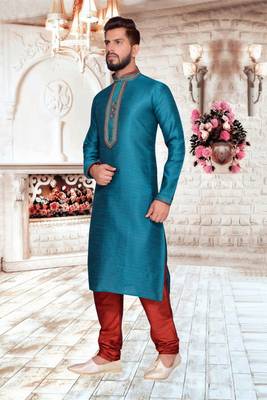 Rama Green Art Silk Kurta Pajama 3