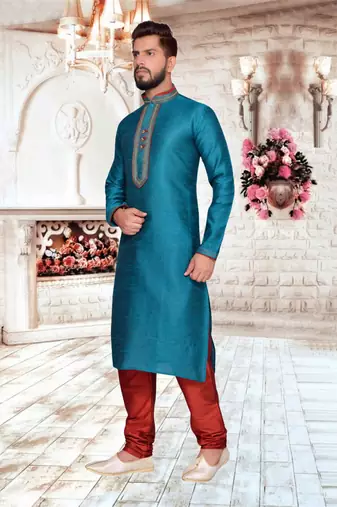 Rama Green Art Silk Kurta Pajama