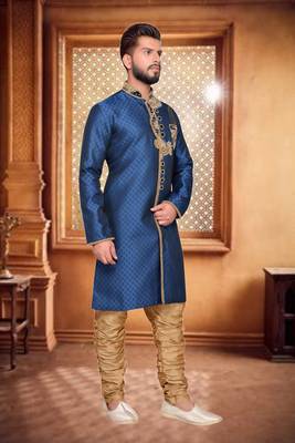 Navy Blue Brocket Indo Western Dresses 3