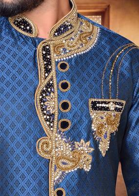 Navy Blue Brocket Indo Western Dresses 4