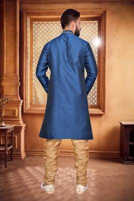 Navy Blue Brocket Indo Western Dresses 5