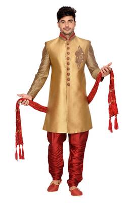 Gold Brocket Wedding Sherwani 1