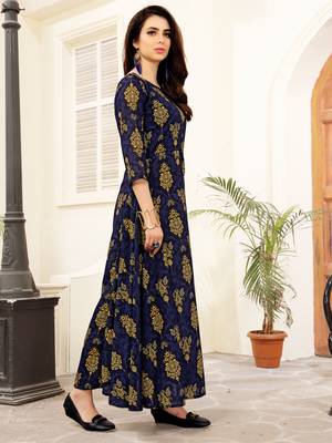 Navy blue printed cotton poly kurti 2