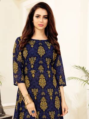Navy blue printed cotton poly kurti 3