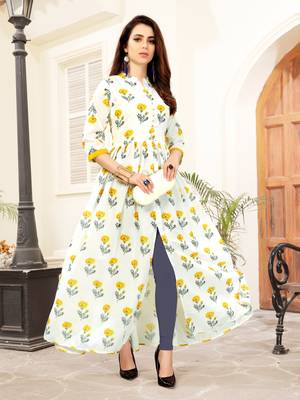White printed cotton poly kurti 1