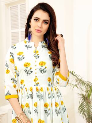 White printed cotton poly kurti 5