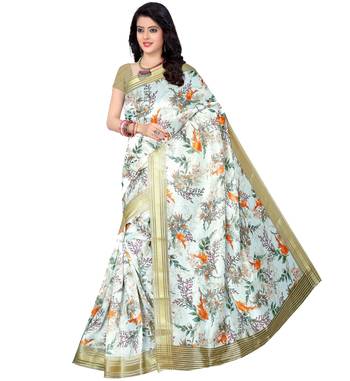 Multicolor printed bhagalpuri cotton saree with blouse 1