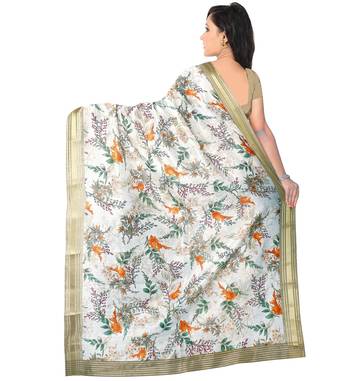 Multicolor printed bhagalpuri cotton saree with blouse 2