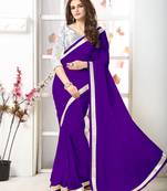 Purple plain georgette saree with blouse