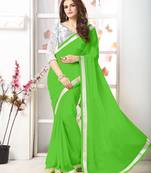 Parrot green plain georgette saree with blouse