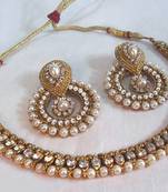 Golden pearl polki necklace set