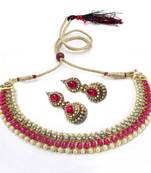Dark Pink color pearl gota necklace set