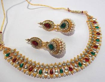 Multi Color Pearl Gota Necklace Set 1