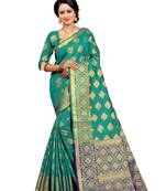 Green woven jacquard saree with blouse