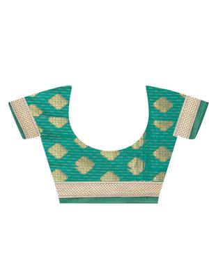 Green woven jacquard saree with blouse 4