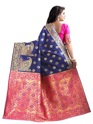 Blue woven art silk saree with blouse 2