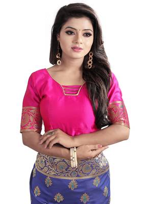 Blue woven art silk saree with blouse 4
