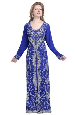 Royal Blue georgette islamic kaftan with zari and stone work 1