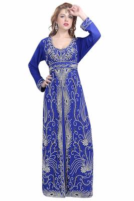 Royal Blue georgette islamic kaftan with zari and stone work 2