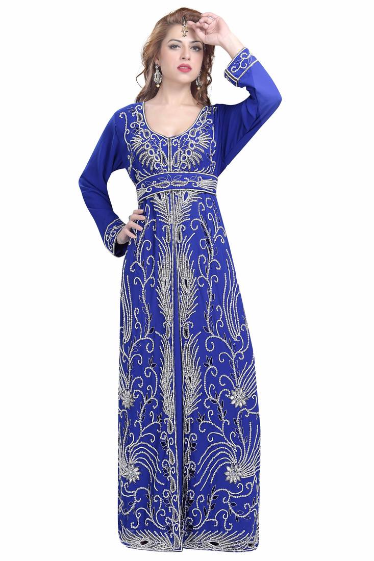 Royal Blue georgette islamic kaftan with zari and stone work