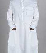 White cotton blue anchored simple saudi kids thobe