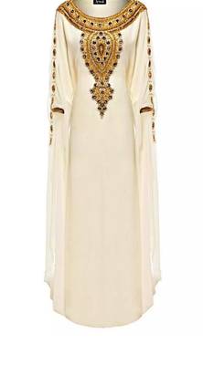 white georgette Islamic farasha with zari and stone work 1