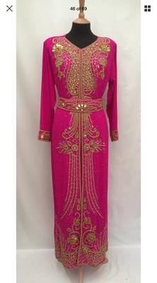 pink georgette Islamic kaftan with zari and stone work 1
