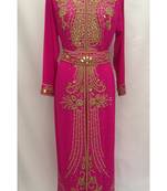 pink georgette Islamic kaftan with zari and stone work