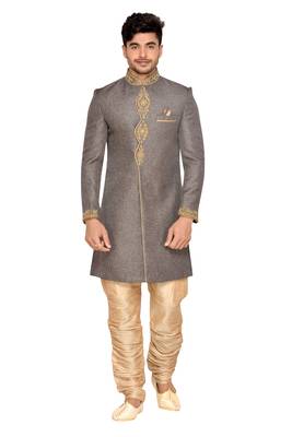 Grey  Jute Wedding Sherwani 1
