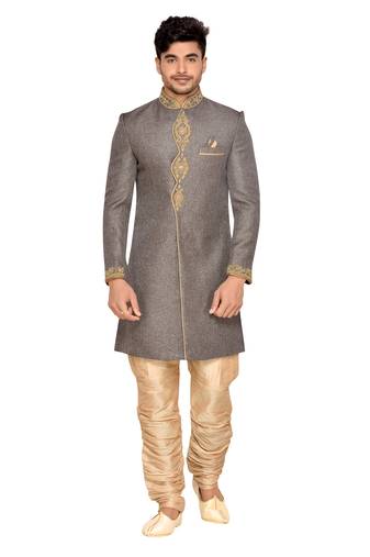 Grey  Jute Wedding Sherwani