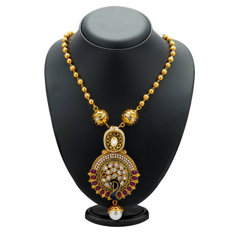 Lavish Peacock Antique Gold Plated Kundan Necklace Set for Women