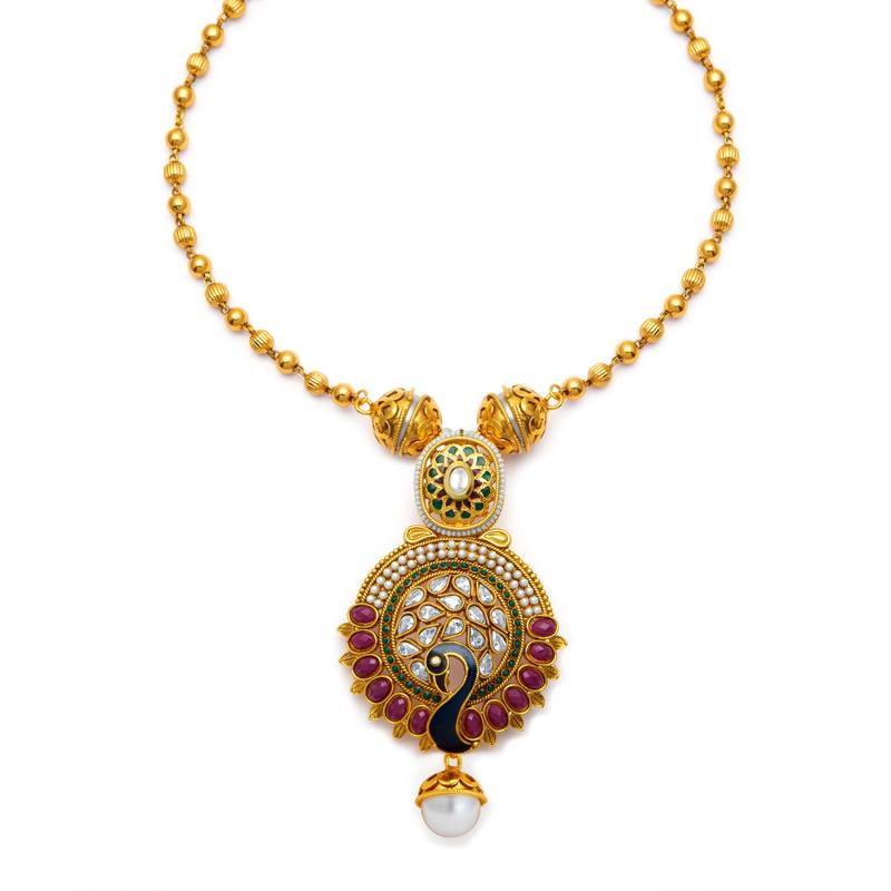 Lavish Peacock Antique Gold Plated Kundan Necklace Set for Women