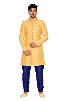 Yellow Jharna Silk Wedding Sherwani 1