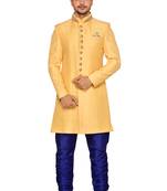Yellow Jharna Silk Wedding Sherwani