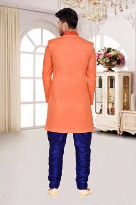 Orange  Art Silk Wedding Sherwani 4