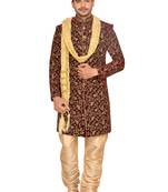 Maroon  Velvet Wedding Sherwani