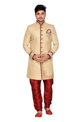 Gold  Linen Jute Wedding Sherwani 1