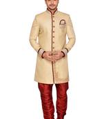Gold  Linen Jute Wedding Sherwani
