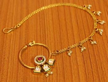 Ruby Kundan Meenkari Polki Bridal Nose Ring 1