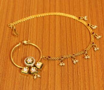 Kundan Meenakari Polki Screw Bridal Nose Ring 1
