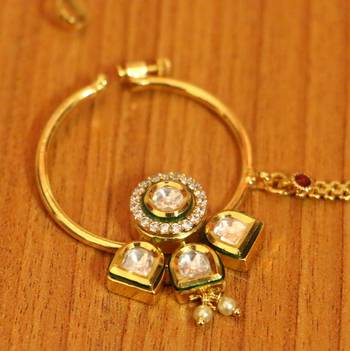 Kundan Meenakari Polki Screw Bridal Nose Ring 2