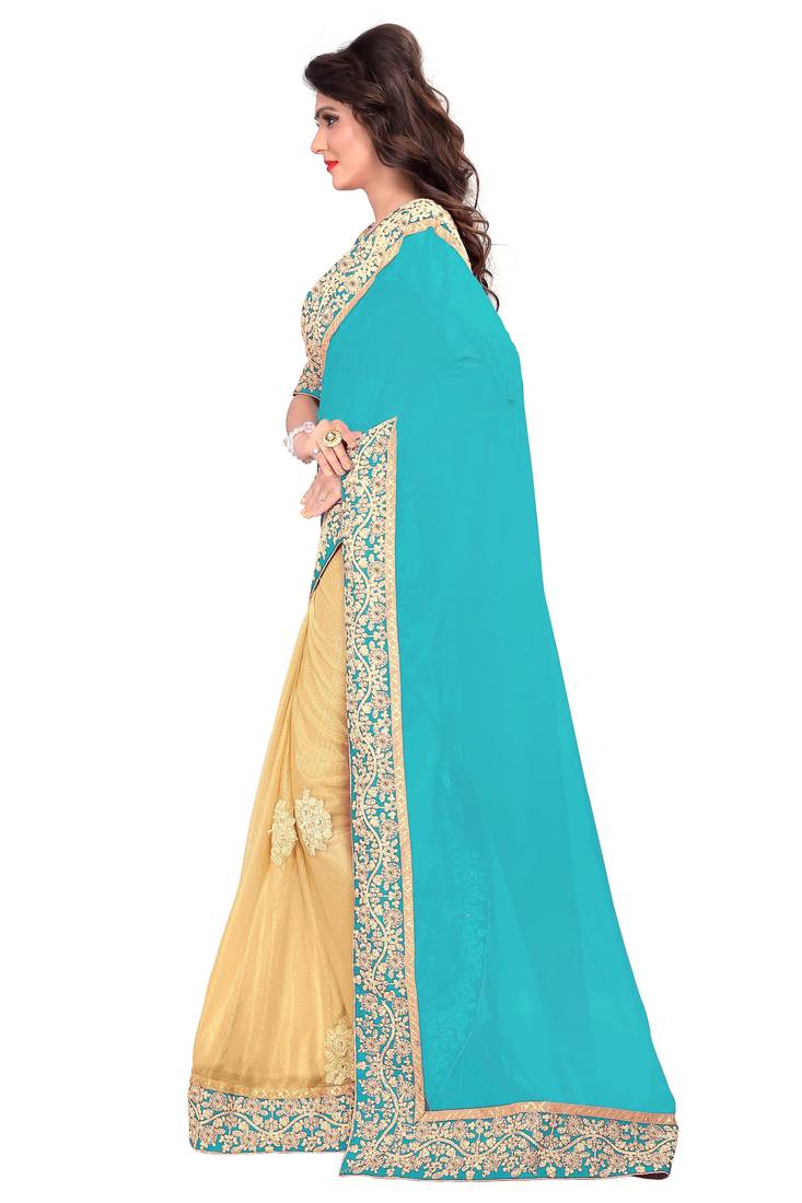 sky_blue embroidered georgette saree with blouse