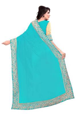 sky_blue embroidered georgette saree with blouse 4