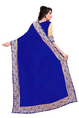 blue embroidered georgette saree with blouse 4
