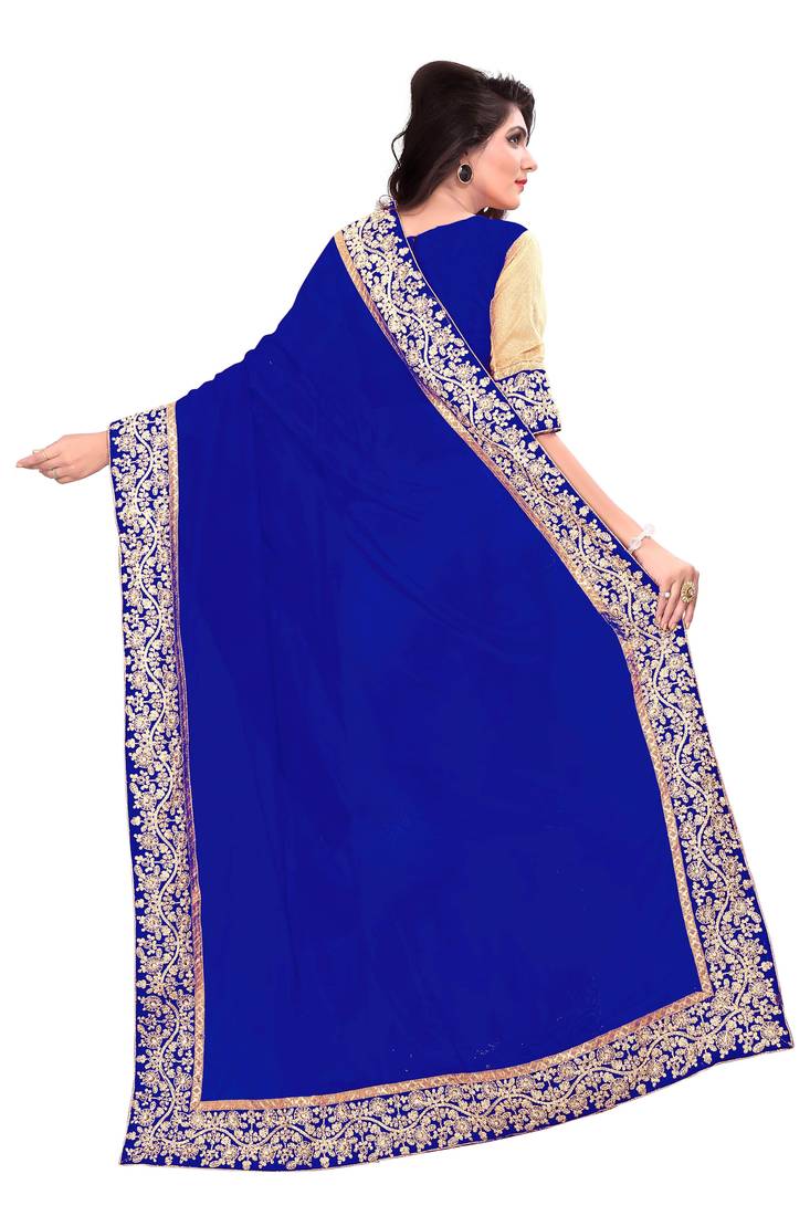 blue embroidered georgette saree with blouse