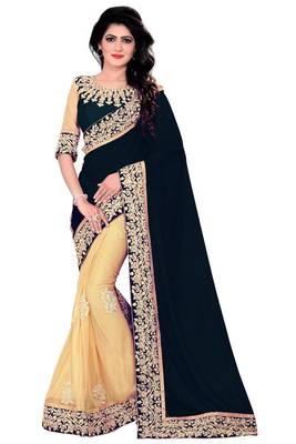 Black embroidered georgette saree with blouse 1